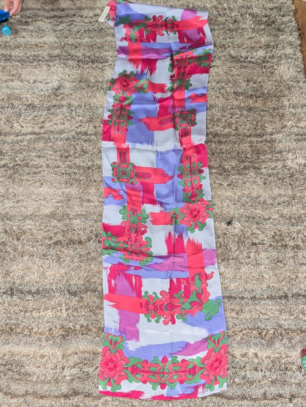 Vtg. Jones New York Pink, Lavender & Green Floral Silk Oblong Scarf